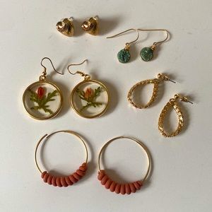 Bundle/ Lot of 5 Pairs of Earrings - Gently Used - Hoops, Studs, and Dangles